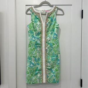 Lilly Pulitzer Green White & Blue Jungle Print "Janice" Shift Dress | Size 0